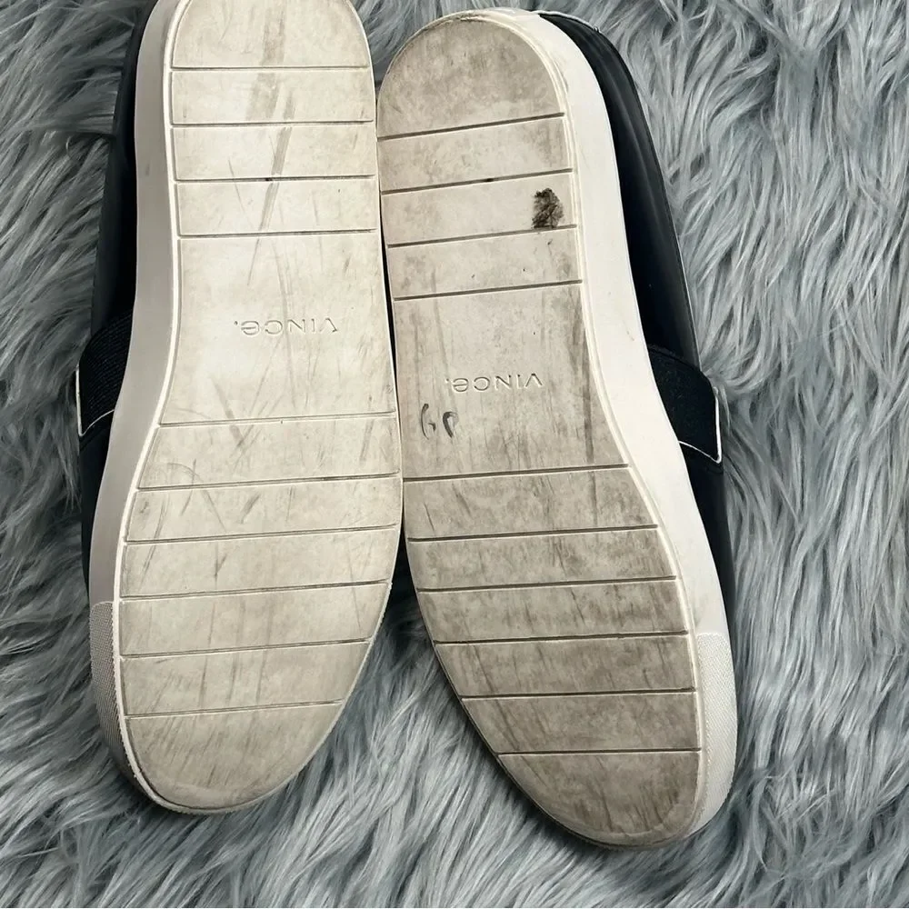 Vince Black Leather Slip-On Loafers